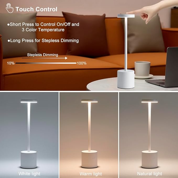 2 Pack LED Cordless Table Lamp, Portable 5000mAh Rechargeable Table Lamps