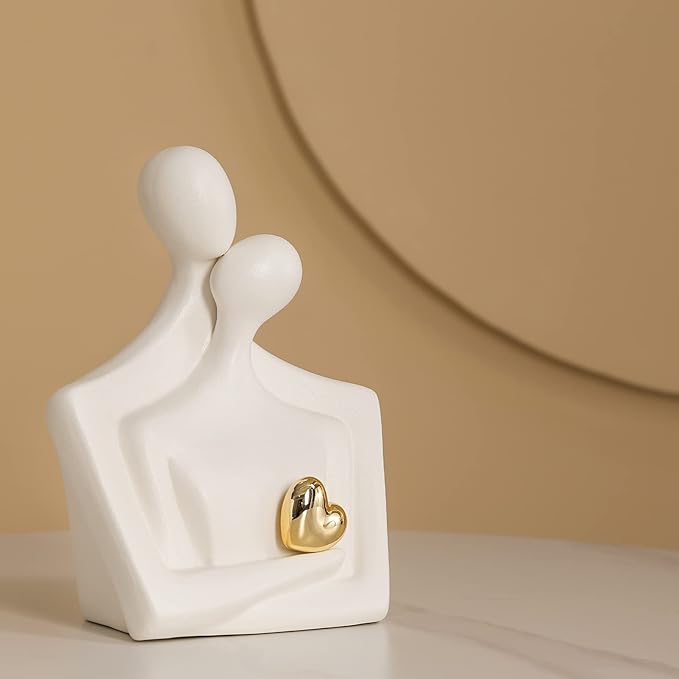 Porcelain Romantic Couple Figurines Statue White Aesthetic Decorations Hugging Couple Sculptures - Modern Ceramic Sculpture Home Accents for Living Room Bedroom Coffee Table, Desktop, Bookshelf