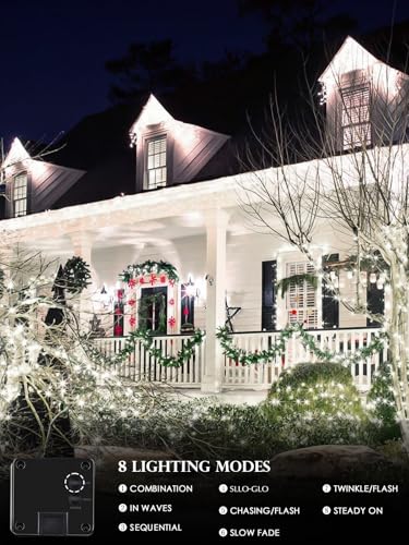 Solar Christmas Lights Outdoor 4 Pack 132FT 400LED String Lights Cool White (4 Count)
