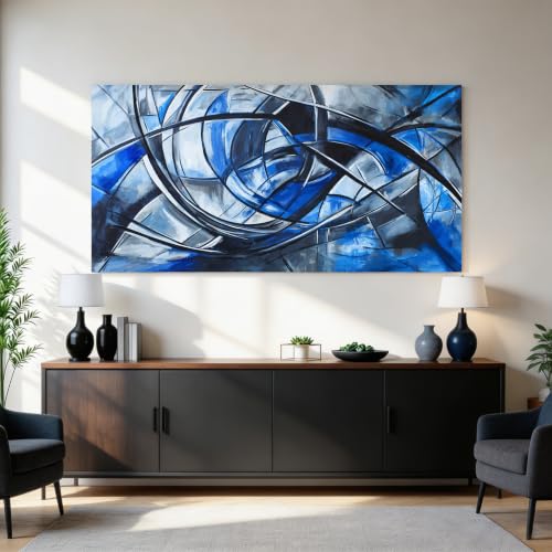 Abstract Wall Art Decor Modern Wall Art Pictures for Living Room Abstract Canvas Art Wall Decor Large Blue Wall Art Prints Artwork for Walls Black and White Wall Art Decor Home Office Decor 24" X 48"