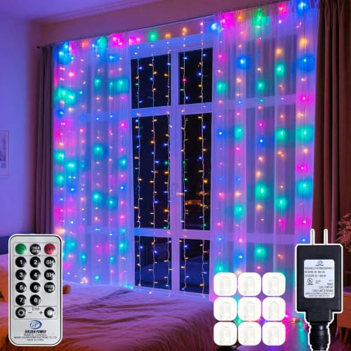 300 LED Multicolor Rainbow Curtain String Lights 9.8x9.8FT