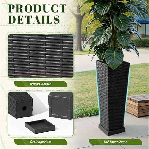 23.5" Front Porch Resin Rattan Tall Planters 2 Pc (2 Count)