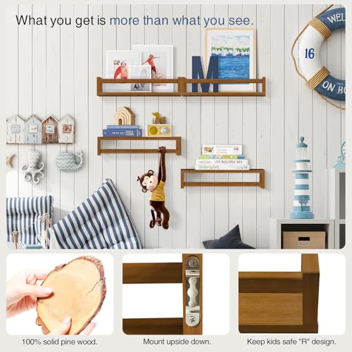 Dark Wood Nursery Kids Bookshelf Wall Mounted (4 Count)