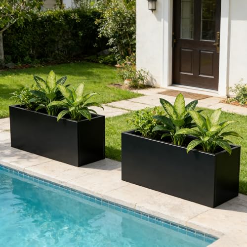 Metal Rectangular Planter Black Galvanized Steel 36" L x 15" W x 15" H