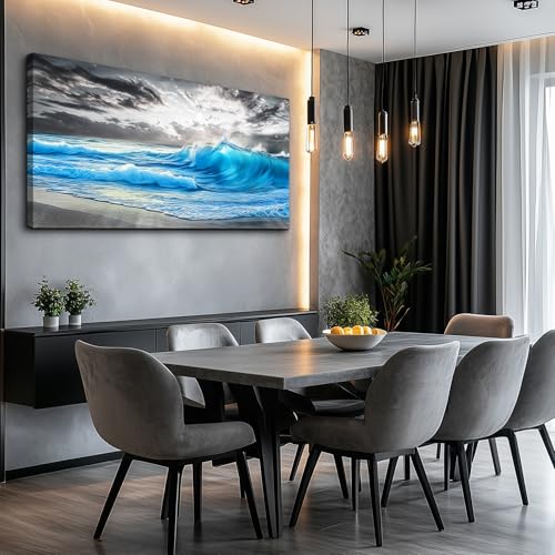 Large Canvas Beach Wall Pictures Artworks Wall Decor For Living Room Canvas Wall Art For Bedroom Office Decorations Blue Sea Wave Ocean Paintings Modern Inspiration Home Decor 30x60 In
