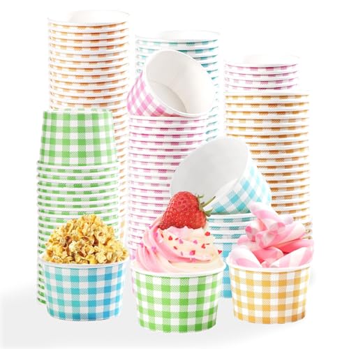 Greencian 120Pcs 12oz Gingham Ice Cream Cups for Hot or Cold Food Birthday