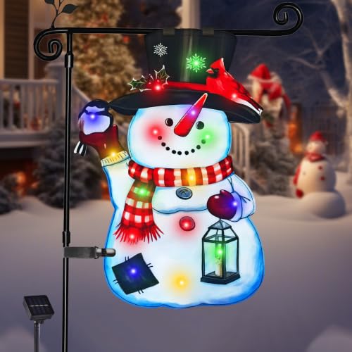 12x18 Solar Christmas Snowman Garden Flag