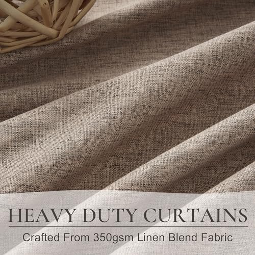 Blackout Dark Flax Curtains 60 Inches Extra Wide Linen Curtain 84 Inch Length for Living Room (2 Count)