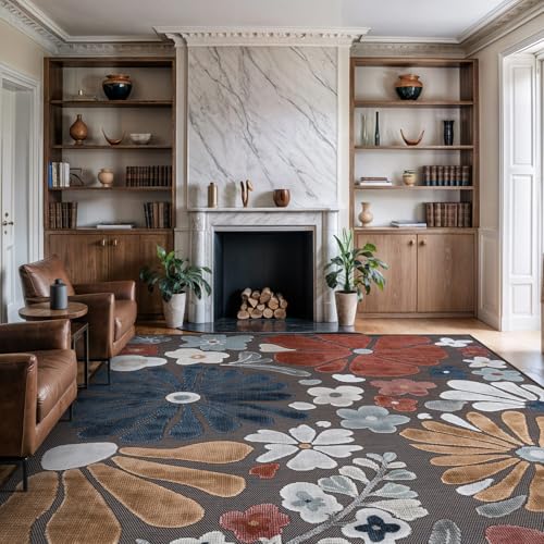 Outdoor Rug 9x12 Large Modern Floral Tropical Area Rugs for Outdoor and Indoor Patio Easy to Clean Non Shedding Living Room Porch Garden Washable Outside Carpet (108 Sq Ft)