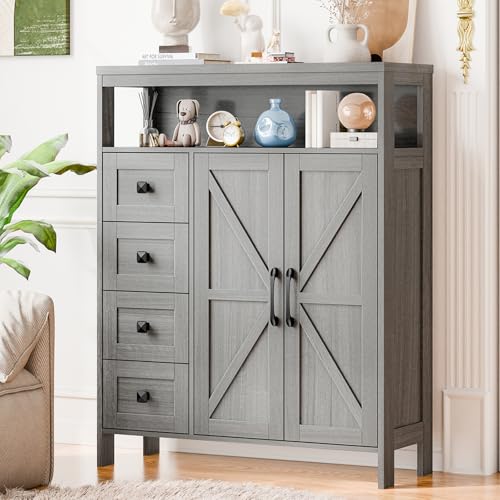 Farmhouse Storage Cabinet with 2 Doors and 4 Drawers