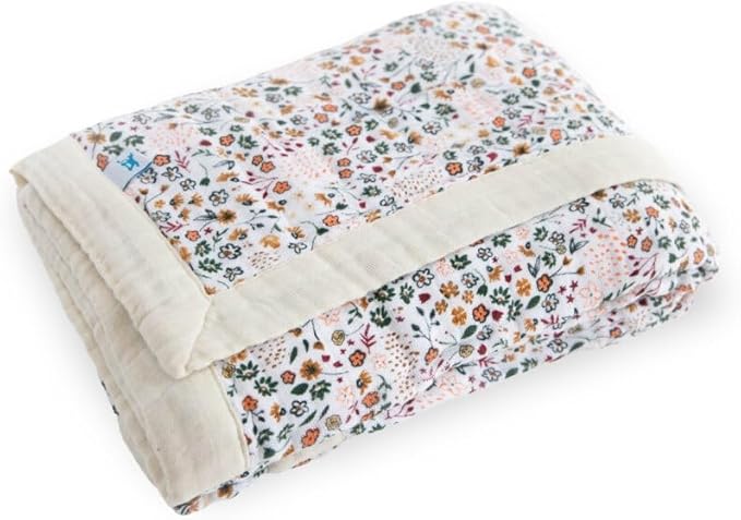 Little Unicorn Newborn Receiving Quilt | Ultra- Soft, Multi-Layered Muslin Fabric | Gift for Newborns & on-The-go (Pressed Petals)