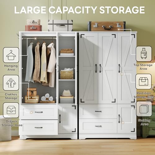 Armoire Wardrobe Closet 71" with 4 Doors & 2 Drawers