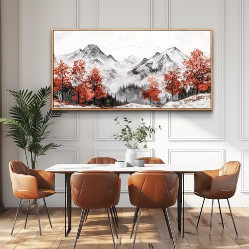 Large Canva Wall Decor For Living Room Wood Framed Wall Art For Bedroom Office Murals Red Tree Ink