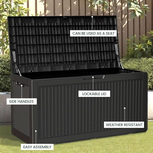 100 Gallon Outdoor Storage Box Waterproof Lockable Deck Box for Patio Black (426.8106 Ounce)