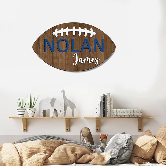 Personalized Football Name Sign, Wooden Name Sign, Football Nursery Decor, Baby Name Sign Wood Sign, Nursery Name Sign for Baby Boys, Football Gift, Kids Room Decor gift/20