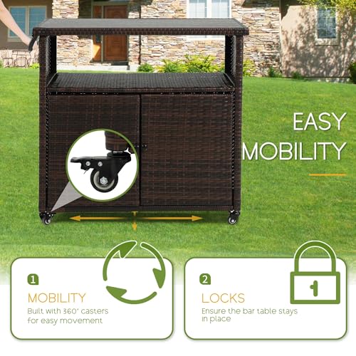 Wicker Outdoor Bar Cart