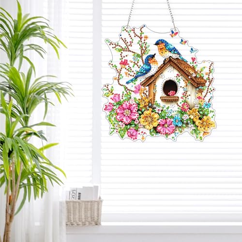 DIY Colorful Birdhouse Diamond Painting Hanging Ornament