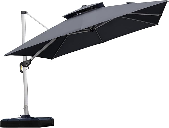 PURPLE LEAF 10ft Patio Umbrella Outdoor Square Umbrella Large Cantilever Umbrella Windproof Offset Heavy Duty Sun for Garden Deck Pool Patio, Grey