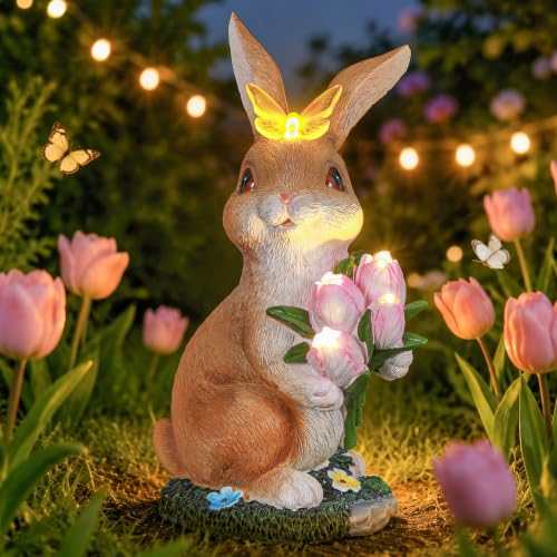 Solar Garden Rabbit Statue Outdoor Decor