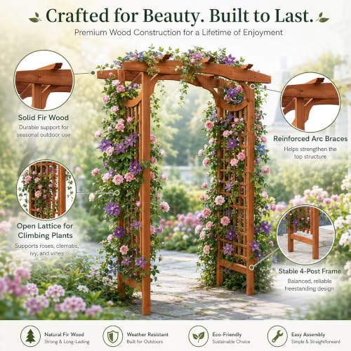 Solid Fir Wood Garden Arch Trellis for Climbing Plants Outdoor
