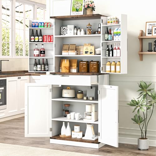 72" Kitchen Pantry Storage Cabinet with Doors and Shelves