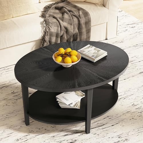 Solid Wood Oval Coffee Table for Living Room