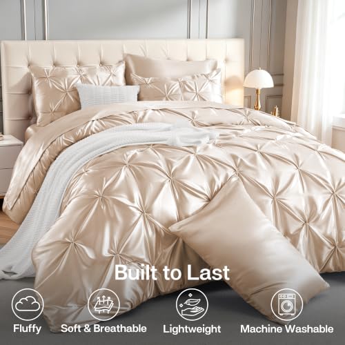 Satin King Size Comforter Set Beige