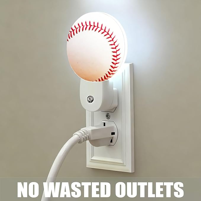 Plug-in Baseball Night Light Classic Red Stitched White Ball Nightlight