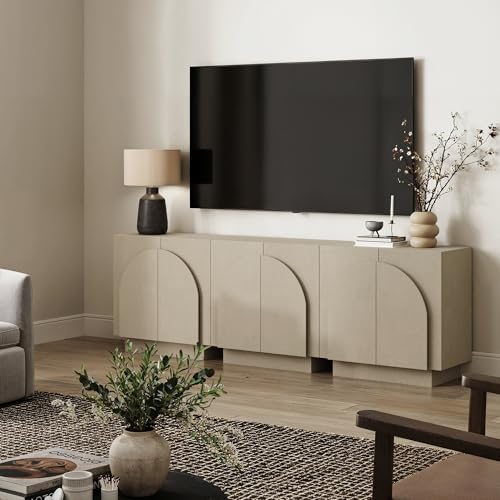 Iris Mid Century Modern Arched Curio Cabinet with Beige Linen Finish (3 Count)