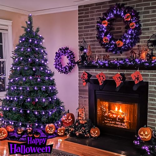 100 LED Purple Globe String Lights Battery Operated with 8 Modes