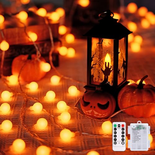 100 LED Globe Orange Halloween Lights Battery Operated