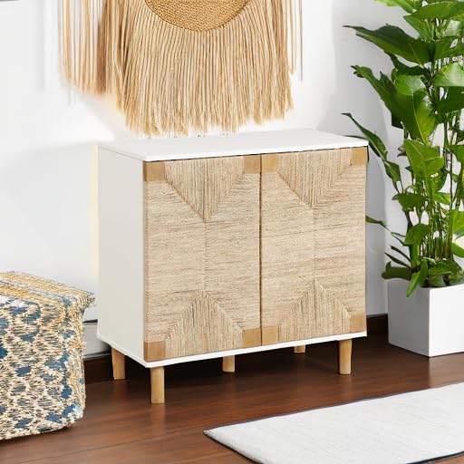Beacon Accent Natural Sideboard Storage Cabinet with Adjustable Interior Shelf and Seagrass Doors
