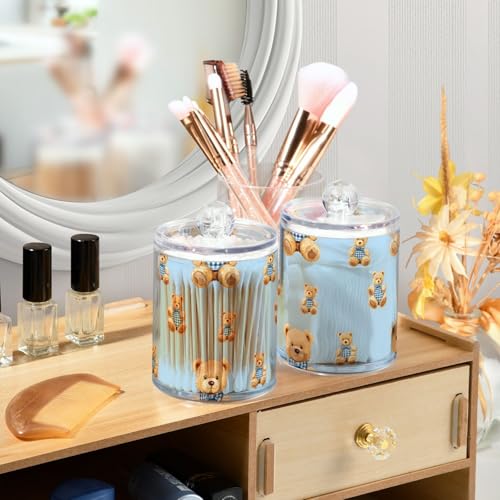 2 Pack Qtip Holder Organizer Dispenser Cute Bears Bathroom Storage Canister Cotton Ball Holder Container for Cotton Pads (2 Count)