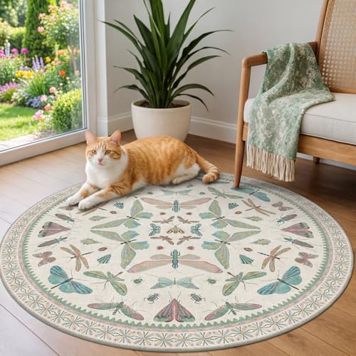 Cream Round Rugs 4ft for Living Room (16 Sq Ft)