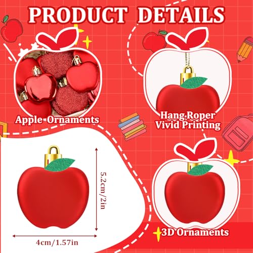24 Pcs Back to School Apple Ornaments for Small Tree Decorations (24 Count)