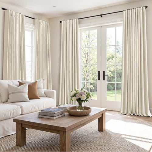 100% Blackout Back Tab Pleat Linen Curtains 50" Wx96 L (2 Count)