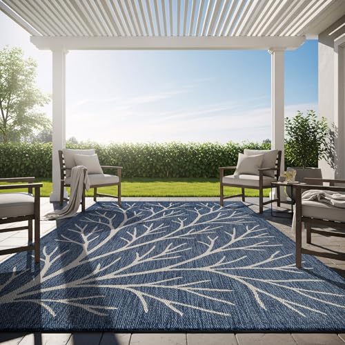 Washable Indoor Outdoor Rug 6x9 Modern Area Rugs Branch Pattern Non Shedding Waterproof Easy Clean Patio Deck Porch Living Room Bedroom Garden RV (54 Sq Ft)