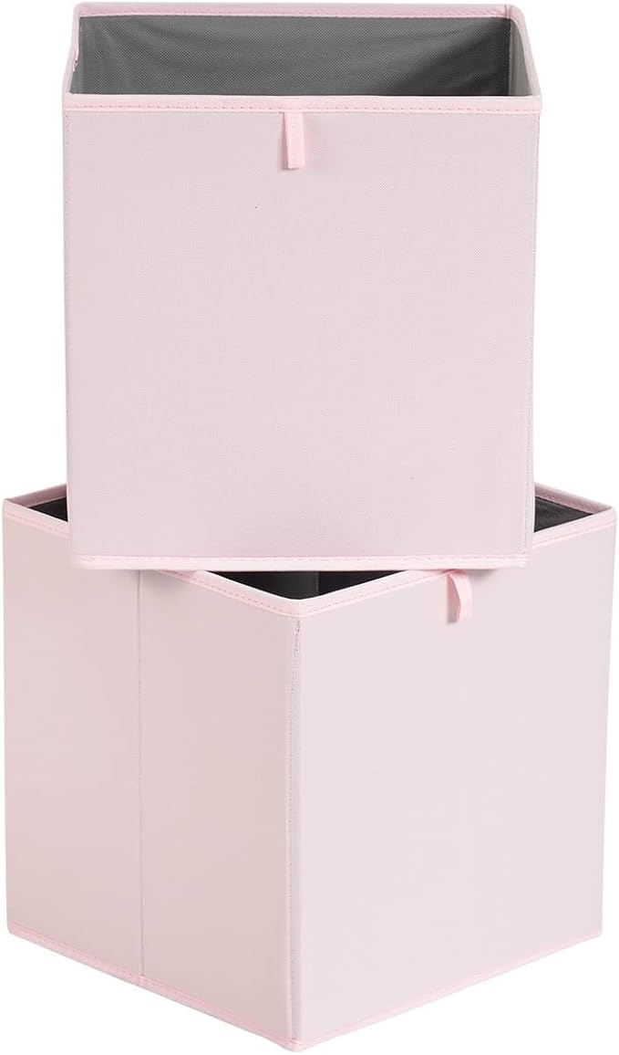 Amazon Basics Cube Organizer Bins, Collapsible Storage Baskets for Shelves, Peony Pink, Pack of 6, 13x15x13"