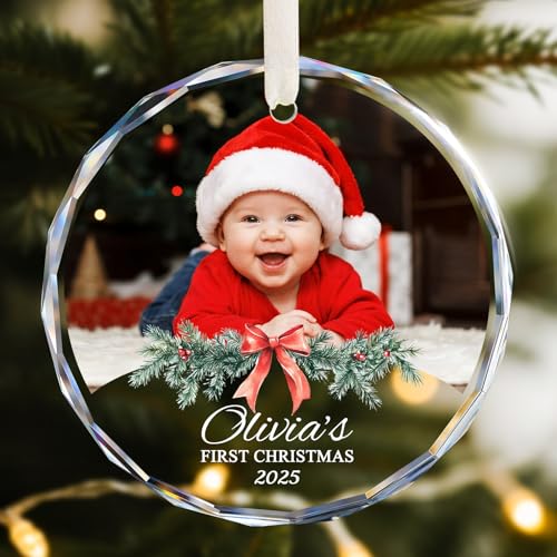 Baby's First Christmas Ornament Personalized Ornaments with Photo & Name