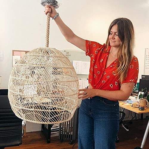 Arturesthome Natural Rattan Pendant Light for Kitchen Island, Woven Lamp Shade Chandelier, Hanging Ceiling Light, Handmade Lampshade Rope Lamp D15.7in*13.7in