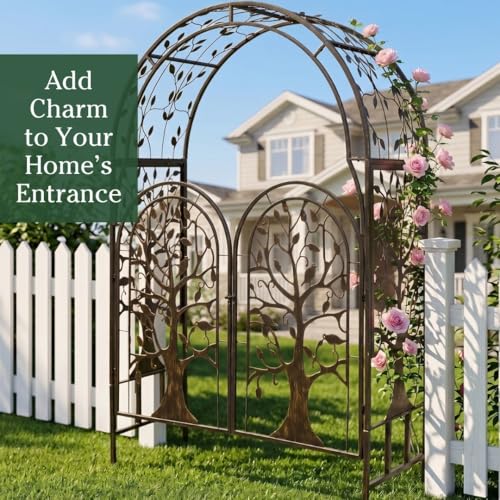 Metal Tree of Life Arched Garden Arbor with Gate