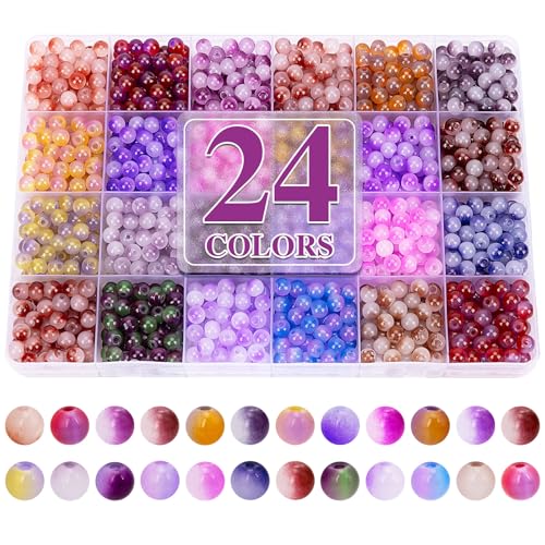 About 1200+ pcs 6mm Glass Beads Bracelet Making Kit (1200 Count)