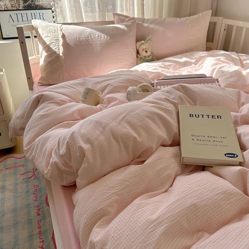Pink Gingham Comforter Set Twin XL Fluffy Soft Princess Style Girls Lace Bedding Set Vintage Plaid Checkered Comforter with 2 Pillowcases Farmhouse Gingham Bedding Grid Bed Comforter Set