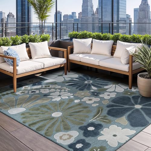 Outdoor Rug 8x10 Modern Floral Tropical Area Rugs for Outdoor and Indoor Patio Easy to Clean Non Shedding Living Room Porch Garden Washable Outside Carpet (80 Sq Ft)