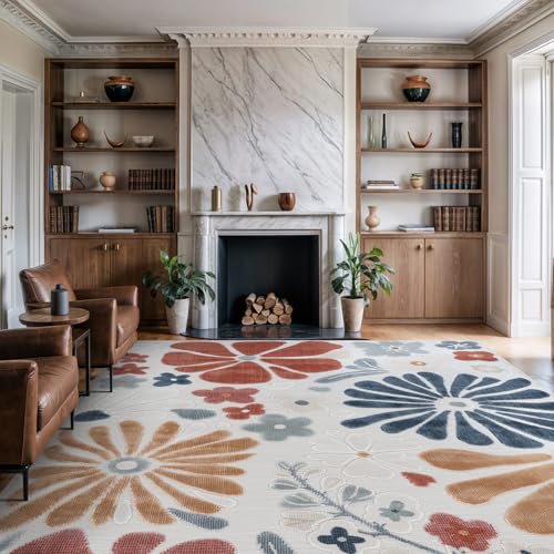 Outdoor Rug 10x14 Large Modern Floral Tropical Area Rugs for Outdoor and Indoor Patio Easy to Clean Non Shedding Living Room Porch Garden Washable Outside Carpet (140 Sq Ft)