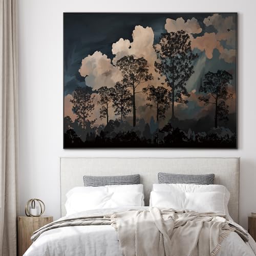 36"x46" Extra Large Framed Wall Art Silhouetted Trees at Dusk