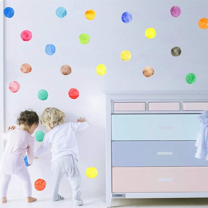 Colorful Polka Dot Wall Decals Watercolor Dots Wall Sticker for Kids Baby Girls Teens and Nursery Room (6 Sheets)