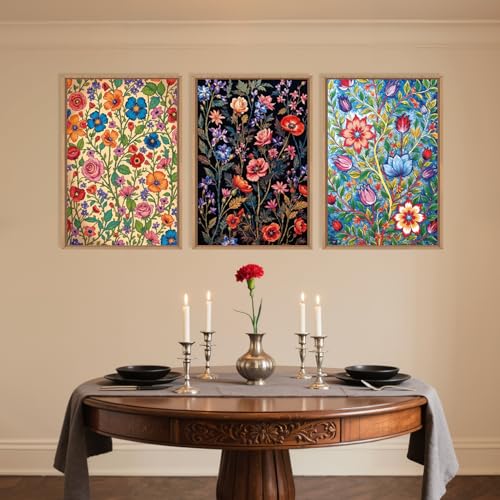 Large Vintage Botanical Flower Framed Canvas Wall Art