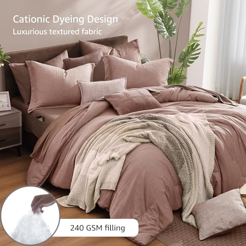 King Comforter Set 7 Pieces Dusty Pink Cationic Dyeing Bed in a Bag