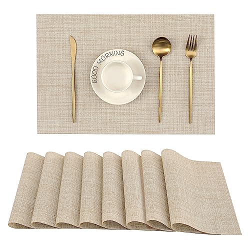 Woven Vinyl Beige Placemats Set of 8 (8 Count)